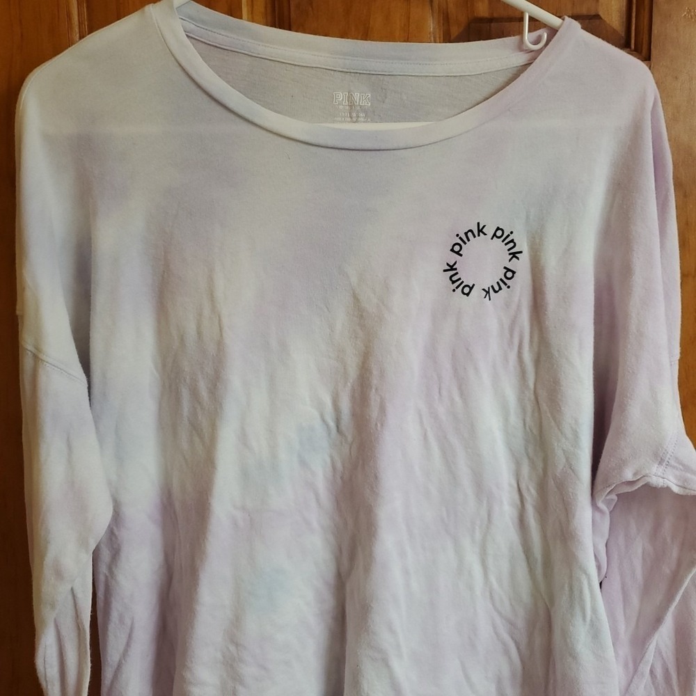 PINK Size L Long Sleeve Tee Women Purple Tie Dye Logo Graphic Casual Loungewear